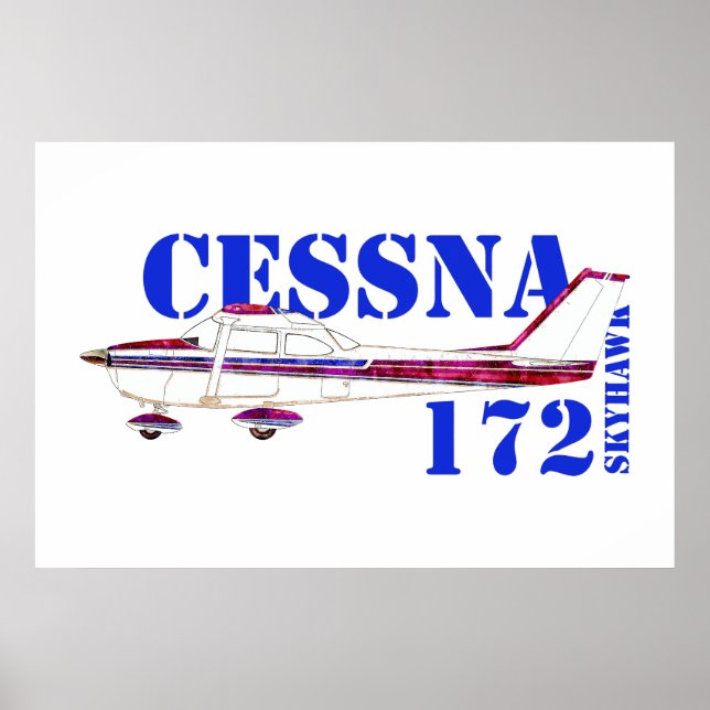Poster Ilustração da Cessna 172 Skyhawk com Texto em Negr (Frente)