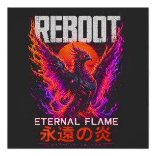 Póster Ilustração da Chama Eterna – Fênix de Fogo Neon