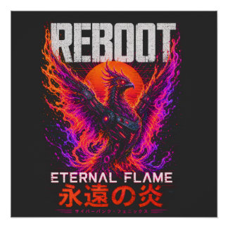 Póster Ilustração da Chama Eterna – Fênix de Fogo Neon