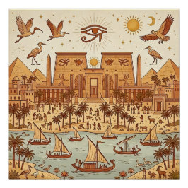 Póster Ilustração da Cidade Boho Antigo Egito-Terracota