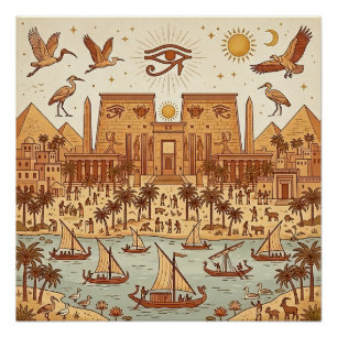 Póster Ilustração da Cidade Boho Antigo Egito-Terracota
