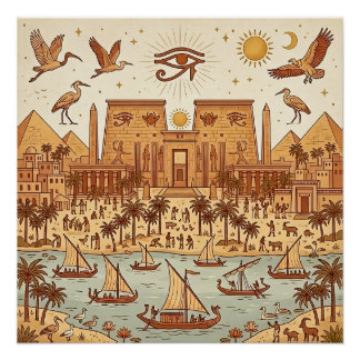 Póster Ilustração da Cidade Boho Antigo Egito-Terracota