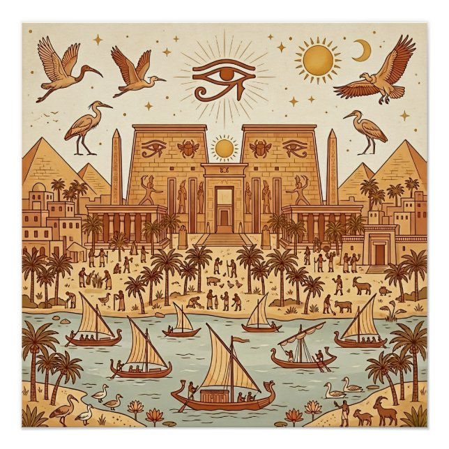 Póster Ilustração da Cidade Boho Antigo Egito-Terracota (Frente)