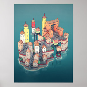 Poster Ilustração da Cidade da Fortaleza da Fantasia Me