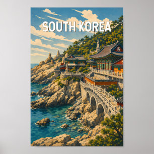 Poster Ilustração da Coreia do Sul Viagem Arte Vintage