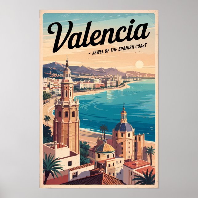 Poster Ilustração da Costa da Espanha em Valência Arte de (Frente)