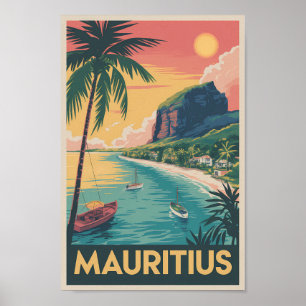 Poster Ilustração da Costa de Maurícias Arte de Viagem Vi