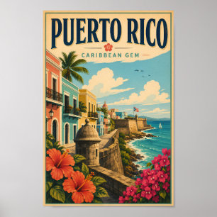 Poster Ilustração da Costa de Porto Rico Arte de Viagem V