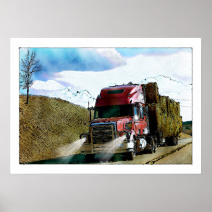 Póster Ilustração da Estrada de Caminhão Vermelho