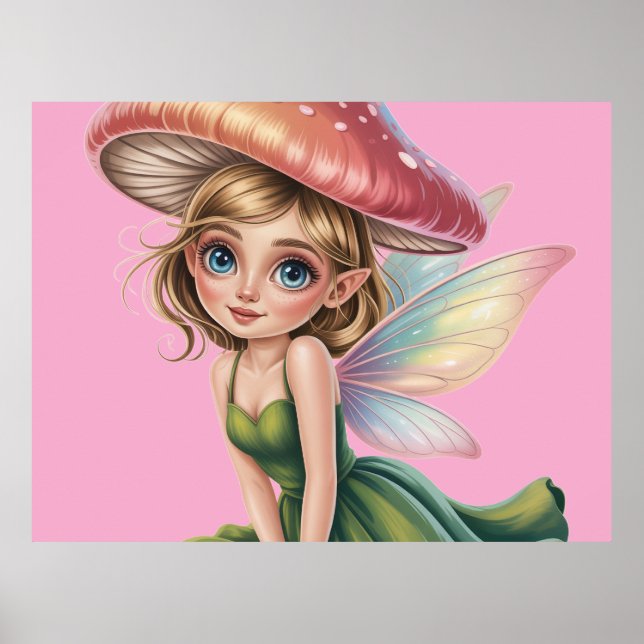 Poster Ilustração da Fada da Floresta com Chapéu de Cogum (Frente)