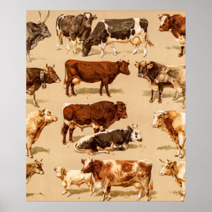 Póster Ilustração da fazenda das vacas de leiteria de