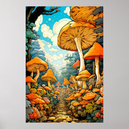 Poster Ilustração da Floresta Abstrato de Cogumelo Criati
