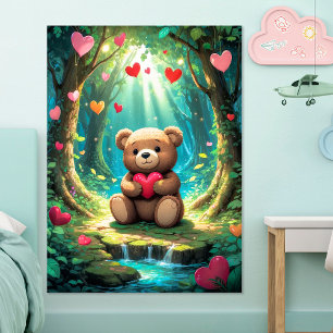 Poster Ilustração da Floresta Mágica do Urso de Teddy Whi