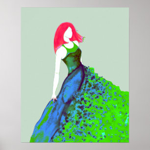 Póster Ilustração da forma - vestido Verde-Azul