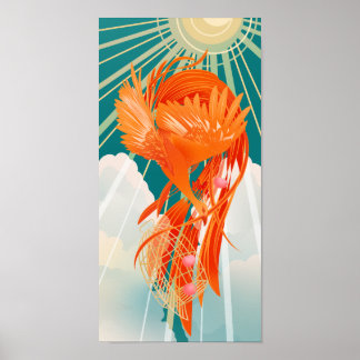 Poster Ilustração da gaiola dourada do pássaro de fogo do