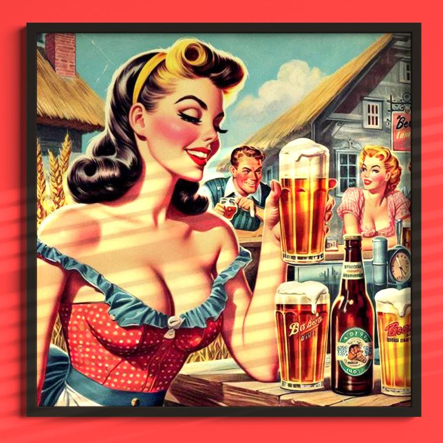 Poster Ilustração da Garota de Cerveja Retro (Criador carregado)
