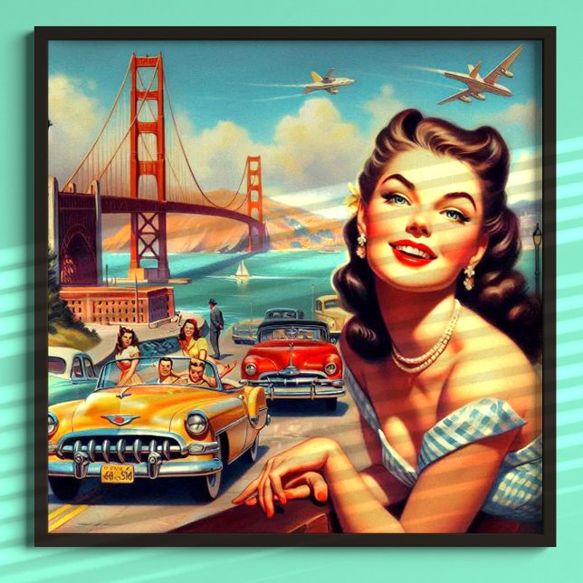 Poster Ilustração da Garota Vintage San Francisco (Criador carregado)