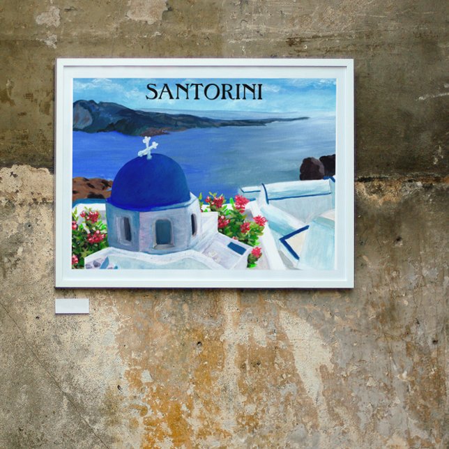 Poster Ilustração da Grécia Trendy Santorini (Santorini Greece Painting)