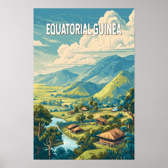 Poster Ilustração da Guiné Equatorial Viagem Arte Vintage (Frente)