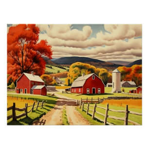 Póster Ilustração da Homestead do outono
