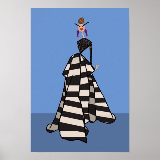 Poster Ilustração da Moda das Mulheres em Stripes Pretas  (Frente)