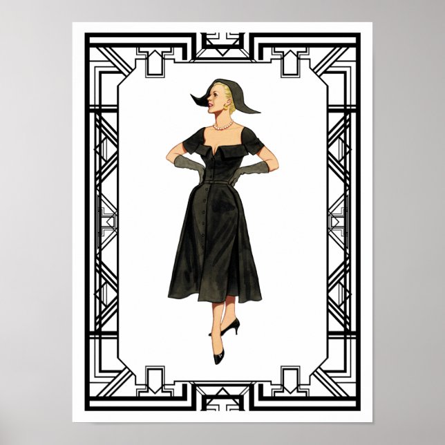 Poster Ilustração da Moda Retroativa da Noite de Vintage (Frente)