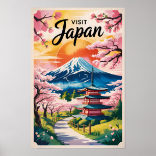 Poster Ilustração da Montanha Fuji do Japão Viagem Arte V