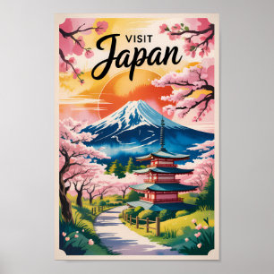 Poster Ilustração da Montanha Fuji do Japão Viagem Arte V