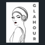 Poster Ilustração da Mulher Glamor Art Deco<br><div class="desc">Adicione um pouco de glamour ao seu espaço com este poster ilustrado espantoso. Design de arte em preto e branco (com um toque de vermelho).</div>