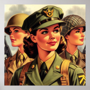 Poster Ilustração da Mulher Soldier Vintage