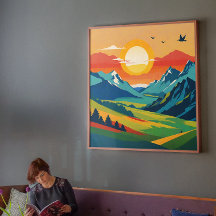 Ilustração da Natureza da Paisagem da Montanha Ret