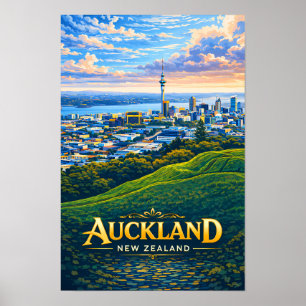 Poster Ilustração da paisagem de Auckland Nova Zelândia V