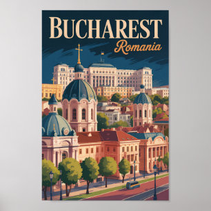 Poster Ilustração da Paisagem de Bucareste Arte de Viagem