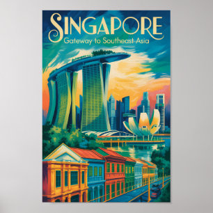 Poster Ilustração da Paisagem de Singapura Arte de Viagem