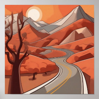 Poster Ilustração da Paisagem Retro Mountain da Cor do Pa