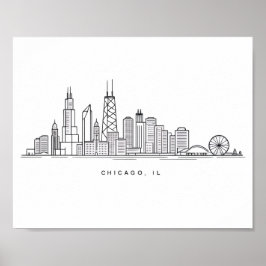 Poster Ilustração da paisagem urbana de Chicago IL