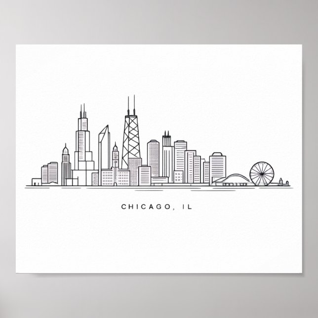 Poster Ilustração da paisagem urbana de Chicago IL (Frente)