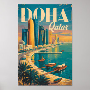 Poster Ilustração da Paisagem Urbana de Doha Qatar Arte d