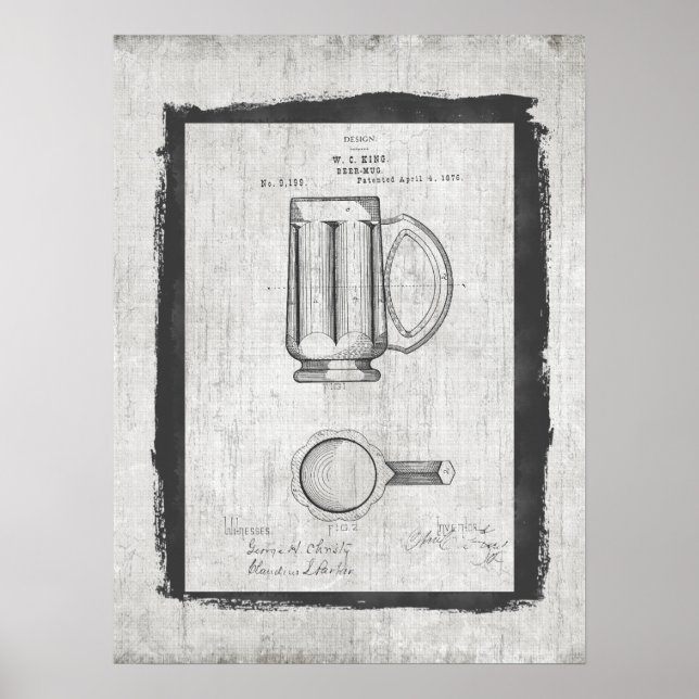 Poster Ilustração da patente da cerveja Vintage Beer Mug (Frente)