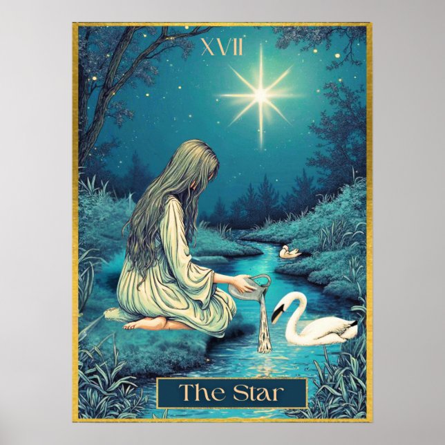 Poster Ilustração da Placa Tarot, A Estrela (Frente)