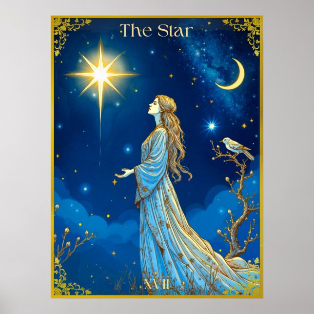 Poster Ilustração da Placa Tarot, A Estrela (Frente)