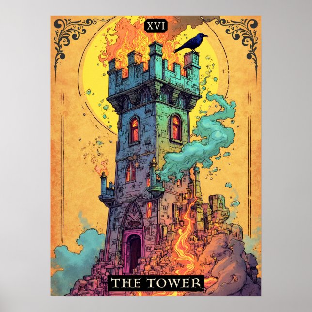 Poster Ilustração da Placa Tarot, A Torre (Frente)