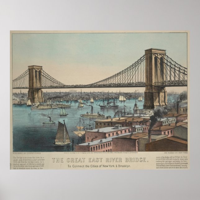 Poster Ilustração da ponte Vintage Brooklyn (1872) (Frente)