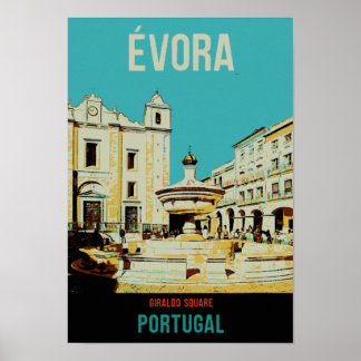 Poster Ilustração da Praça Evora Giraldo Portugal, colhei