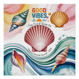 Póster Ilustração da Praia Retro da Summer Vibes