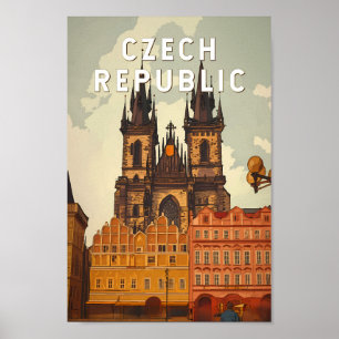 Poster Ilustração da República Tcheca Viagem Arte Vintage