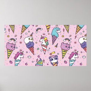 Poster Ilustração da safra de cones de sorvete que