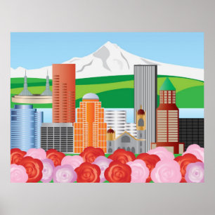 Poster Ilustração da skyline de Portland Oregon