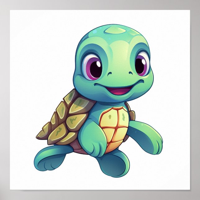 Poster Ilustração da tartaruga de desenho animado (Frente)