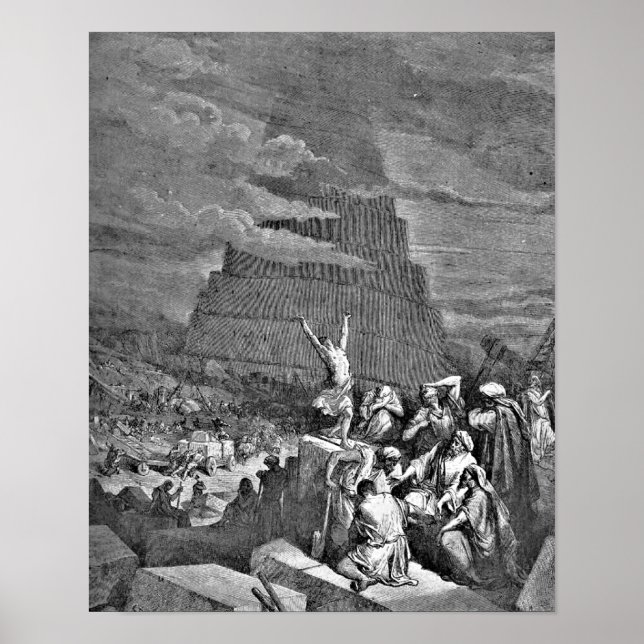 Póster Ilustração da Torre de Babel Bíblia Gustave Dore (Frente)